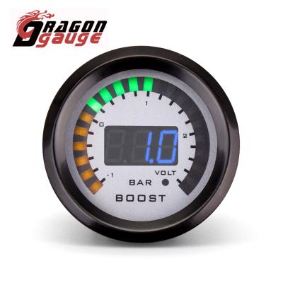 China DRAGON GAUGE Acrylic Mirror 52mm Digital 20 LED 3 Bar Boost + Volt Gauge 3 Kit Auto Meter With Sensor 12v For Car (6232C) 2 Inch for sale