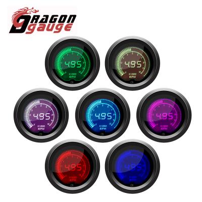 China Universal DRAGON GAUGE 12V Digital Car Bike Speedometer For 4 6 8 Cylinder 0-10000 RPM 7 LCD Colors Meter Auto Gauge (6250-7) 2 inch for sale