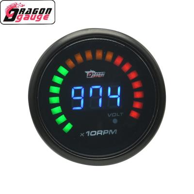 China Blue Car Gauge DRAGON GAUGE Car Engine Automotive 52mm Digital 20 LED 0~9999 RPM Tachometer With Volt Universal For 12v Racing Gauge (6230) for sale