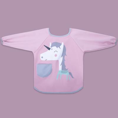 China Manufacturer Custom Cute Baby Toddler AZO FREE Long Sleeve Bibs Waterproof Children Kids Feeding Eating Shirt for sale