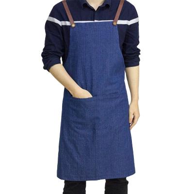 China Denim Color Denim Apron Eco - Friendly Ready Chef Kitchen Apron For BBQ And Cafe With Pockets for sale