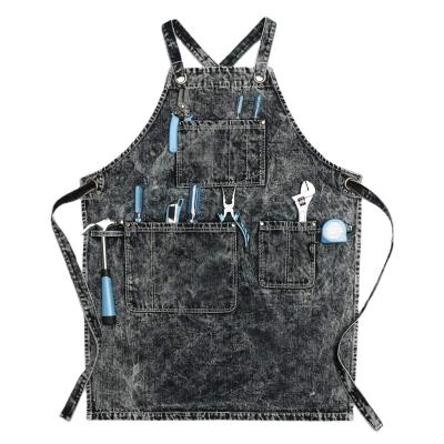 China Eco-Friendly Denim Apron With Pockets For Women And Men Washing Adjustable Crossback Style for sale