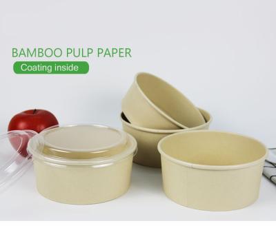 China Disposable Bamboo Food Grade Paper Bowl Pulp Fiber Paper Salad Bowl With Plastic Lid for sale