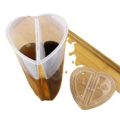 China 700ml Disposable Eco-Friendly Biodegradable Plastic Shape Heart Split Boba PP Twin Cup for sale