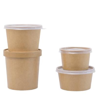 China Biodegradable PLA Kraft Paper Bowl With Lid Custom Printed Brown Kraft Paper Disposable Salad Bowl for sale