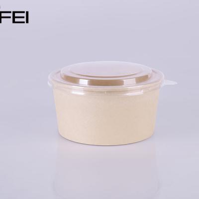 China Zifei Printed Biodegradable Take Out Disposable Bamboo Fiber Paper Salad Bowl With Lid for sale