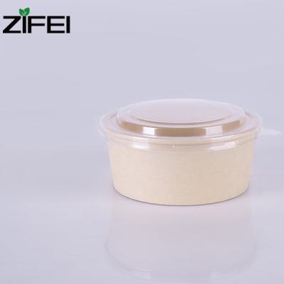 China Zifei Biodegradable Bamboo Hot Soup Container for Spaghetti 100% Natural Wood Wrapping Paper Salad Bowl for sale