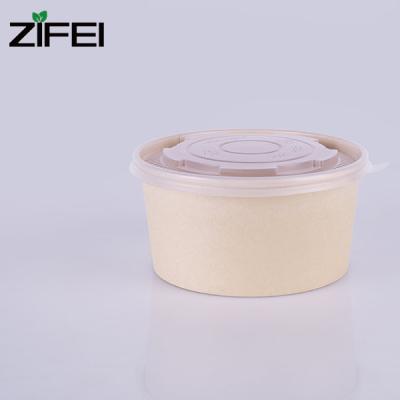 China Zifei Biodegradable Bamboo Hot Soup Container for Spaghetti 100% Natural Wood Wrapping Paper Salad Bowl for sale