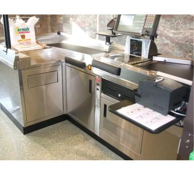 China Fashion ShiJie Customized Supermarket Checkout Counter With Conveyor Belt Checkout Counter For Sale Supermarket Checkout Counter for sale