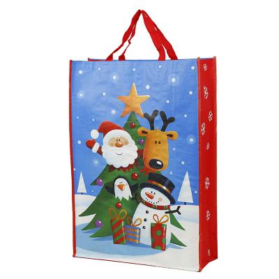 China Eco-friendly Santa Printing Christmas Gift Lamination Woven Shopping Bag Custom Logo Pattern Large Eco-Friendly Christmas Gift Bag for sale