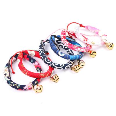 China Personalized Adorable Chirimen Cat Collar with Luck Bell, Japanese Style Print Handmade Collar for Christmas etc. halloween kittens for sale