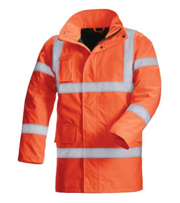 China Water Proof Insulated Waterproof Fluorescent Orange PU Coating PVC Two Way Hidden Front Zipper With Storm Fin Coats for sale