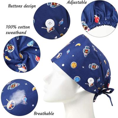 China 100% Silk Printing Multi Color Cotton Back Ties Outdoor Nursing Hats Doctor Caps Hospital Surgical Hats for sale