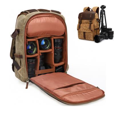 China Multifunctional Waxed Waterproof Canvas Photo Camera Backpack Bag Camera Bag Shockproof Backpack for DSLR and Laptop Camcorders for sale