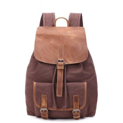 China Fashion Waterproof Laptop Backpacks Brown Vintage Canvas Leather Backpack Men's Retro Travel for sale