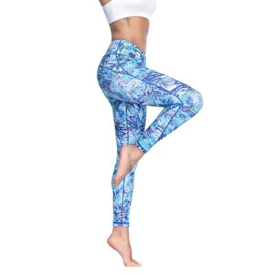 China Antibacterial Women's Regular Waist Yoga Workout Gaiters Soft Capri Printed Full Length Pants for sale