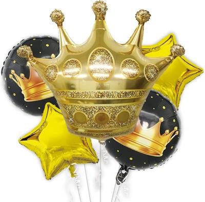 China Babyshower Bouquet Foil Balloon 5pcs Gold Crown Balloons for Birthday and Baby Shower Party Decorations for sale