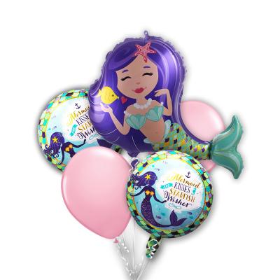 China Mermaid Mylar Foil Balloon Birthday Party Theme 5pcs Babyshower Foil Balloon Set for Girl's Baby Shower Party Decorations for sale