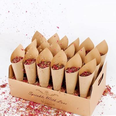 China Folded New Design Confetti Cone Stand Rose Dried Flower Petal Wedding Decor for Weddings Decor Village Wedding Party Decoration for sale