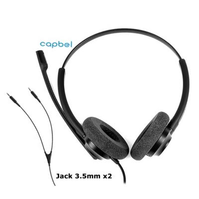 China Dual Earphone Capbel 3.5mm Jack Call Center Headset Earpiece With Adjustable Microphone Boom And Headband for sale