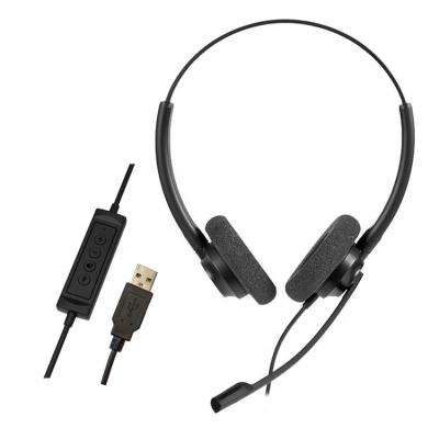 China Stereo Earphone Desktop Computer Wired Office Headset Noise Canceling Microphone Mute Volume Control In Line for sale