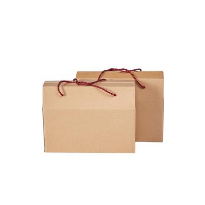 China Recycled Materials FocusBox Custom Design Brown Gift Boxes With Rope Handle Cardboard Kraft Paper Packaging Shipping Box for sale