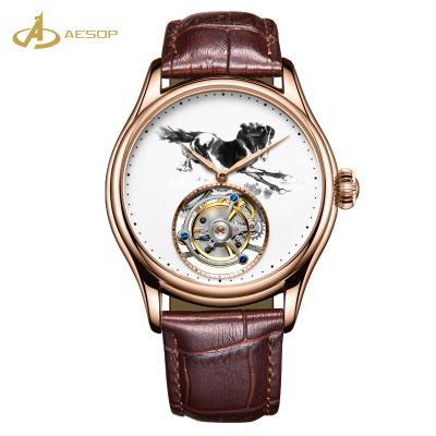 China Fast Alarm Delivery For Fashional Luxury Leather Watch With Tourbillon for sale