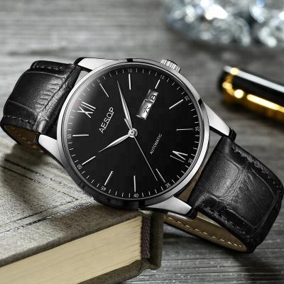 China Wholesale Aesop Fashion Gentleman Automatic Genuine Leather Strap Moon Phase Stainless Steel Mechanical Man Waterproof Watch for sale