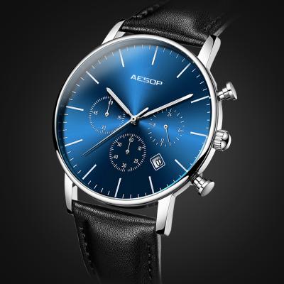 China Waterproof automatic mechanical wristwatch, simple and generous alarm mature military leather watch logo for sale