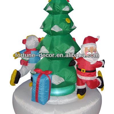 China High Polyester 150cm Polyester Inflatable Rotating Tree With Santa And Snowman for sale