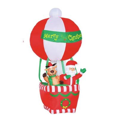 China Festival Decoration 210cm Polyester 7ft High Inflatable Christmas Hot Air Balloon With Reindeer And Santa Claus Indoor Outdoor Inflatable Decoration for sale