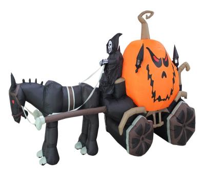 China Halloween Decoration 350cm Inflatable Ghost Along Rides A Pumpkin Cart With Lights For Halloween Decoration Inflatable Halloween Decoration Giant for sale