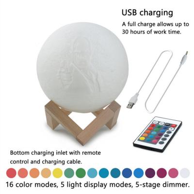 China Dropshipping Modern Remote Control 16 Colors Moon Lamp Kids Night Light With Wooden Bracket for sale