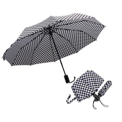 China Full Automatic Folding Umbrella 210 Grids Pongee Umbrella Compact Windproof Contemporary Travel Umbrella for sale