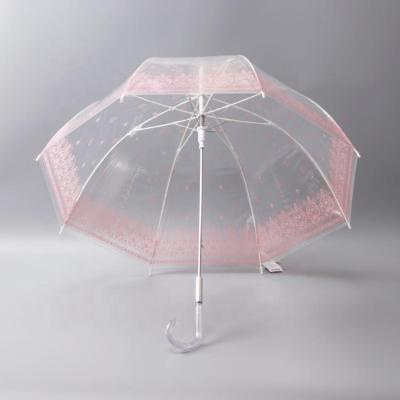 China Modern Ladies Lace Semicircle Straight Design Curved Handle Umbrella Transparent Umbrella for sale