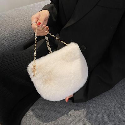 China 2021 New Fashion Lady Winter Handbag Women Solid Color Chain Sling Gold Cross Fur Bag - Body Shoulder Bag for sale