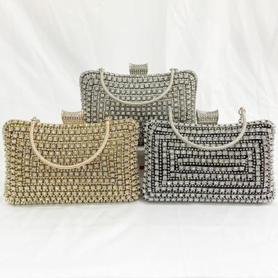 China Luxury high quality luxury high-end ladies dress high-end collocation party evening clutch diamond fashion wrist events shiny material handbag for sale