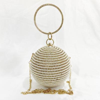 China Evening Clutch Bag Wedding Party Bag Shape Wedding Bridal Ladies Box Women Crystal Beaded Pearl Ball Shaped Dinner Purse Evening Clutches Bags Around Ring Metal for sale