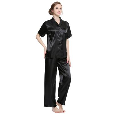 China QUICK DRY Women's Silk Pajamas Set Black Silk Pajamas Set for sale