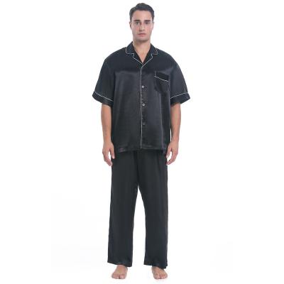 China New OEM Summer QUICK DRY Men Short Sleeve Satin Luxury Silk Pajamas Set With Shorts Loungewear for sale