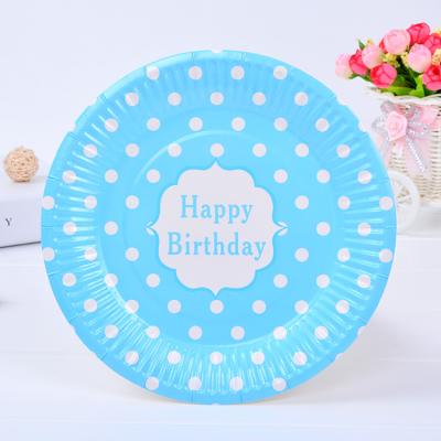 China Custom Paper Birthday Party Supplies 7-Inch Polka Dot Cake Paper Plate Disposable Dinner Plate For Party for sale