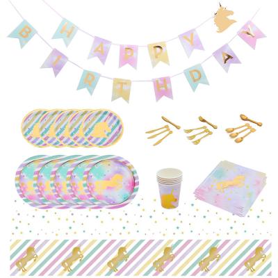 China Custom Party Decoration Gift Unicorn Birthday Party Decorations Paper Cup Banner Sets Gift for sale