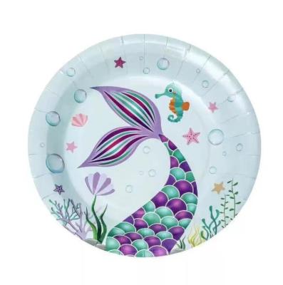 China Indoor Outdoor Tableware Birthday Gift Set Theme Party Kids Mermaid Disposable Tableware for sale