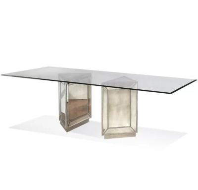 China Modern Convertible Other Furniture Wood Beads Base Tempered Glass Tops Mirrored Dining Tables For Home Restaurant for sale