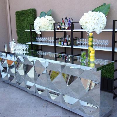 China Event Bar Furniture Multi-face Silver Mirror High Glass Bar Table For Event And Wedding Party Rental for sale