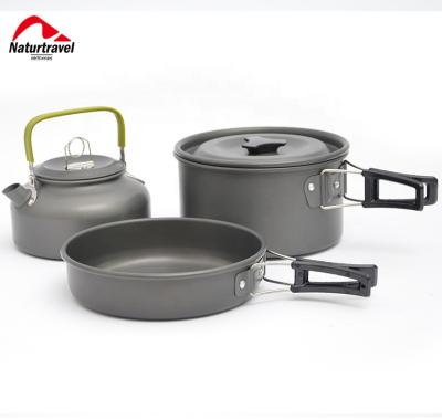 China Camping Outdoor Naturtravel 2 or 3 Person Fishing Beach Cookware Set Pots Non Stick Kitchen Camping Cookware Sets Cooking Pot for sale