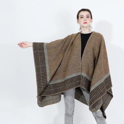 China Decoration woven jacquardcape bifurcate cap tassel pashmina shawl poncho towels winter poncho pashmina female shawl for sale