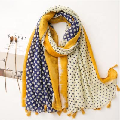 China Decoration Contrast Color Cotton And Canvas Shawl Seaside Dual Use Long Scarf for sale