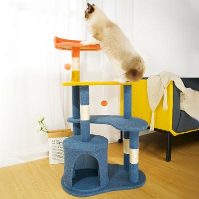 China Wholesale Atopy Plush Basket Stored Wooden Cats Climbing House Cat Tree Tower for sale