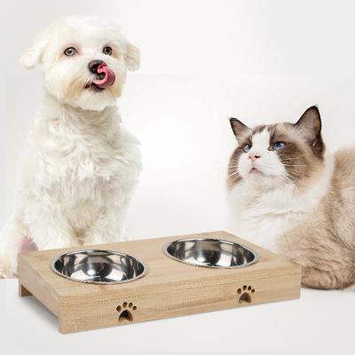 China Atopy Viable Wholesale Raised Stainless Steel Feeder Water Cat Dog Double Bowl Pet Bowls Slow Food for sale